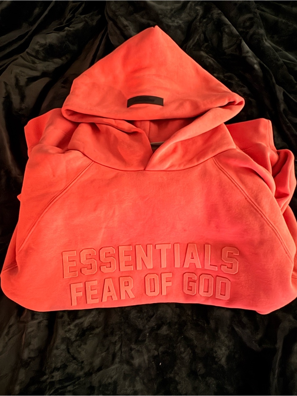 Essentials Orange Pullover Hoodie with Logo Patch